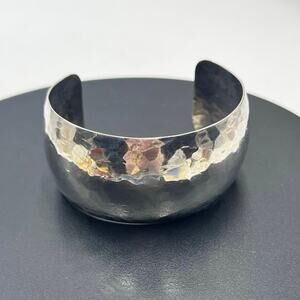 GURDAL Signed Handmade Sterling‎ Silver HEAVY Hand Hammered Pliable Wide Cuff